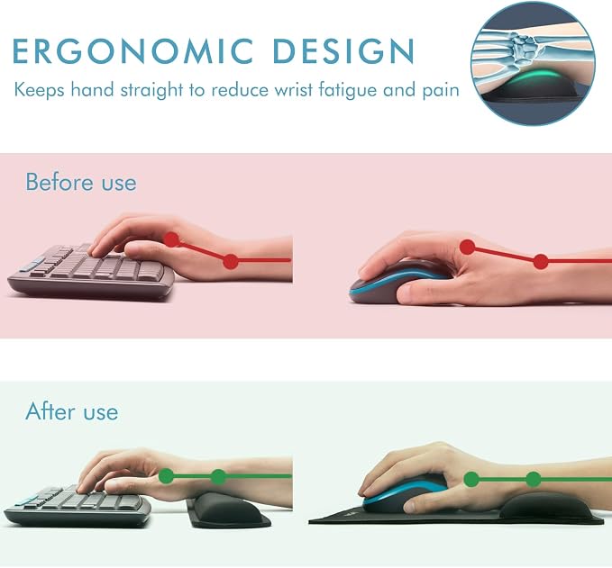 VAGAU Premium Keyboard Wrist Rest and Mouse Pad Wrist Support | Ergonomic Memory Foam Set for Office, Laptop, Mac, Computer and Gaming, Comfortable Typing &Wrist Pain Relief