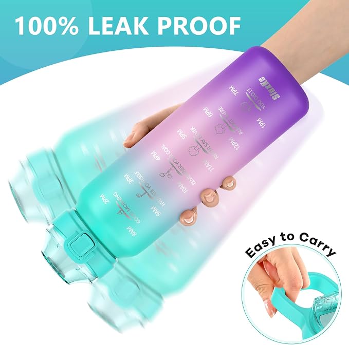 SLUXKE 24oz Insulated Water Bottle with Straw and Spout Lids, 700ml 18/10 Stainless Steel Double Wall Vacuum Sports Water Jug, Leakproof Hydro Cup Flask for Men, Women & Kids GREEN PINK PURPLE