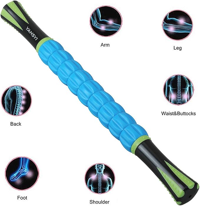YANSYI Professional 9-Roller Deep Tissue Massage Stick - Portable Muscle Recovery Roller for Athletes, Relieves Post-Workout Soreness & Leg/Back Pain - Portable Physio Tool (Blue 2)