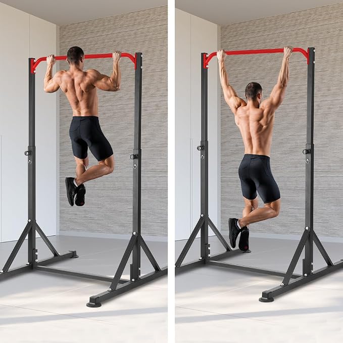 Pull Up Bar Station, Heavy Duty Chin Up Pullup Bars Free Standing Home Gym | 92" Adjustable Height, 440lb Capacity, 39.1" Wide Strength Training hanging Bar for Exercise, Outdoor Indoor Workout Fitness