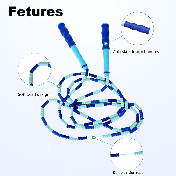 BIRDDIE Soft Beaded Jump Ropes For Kids, Adoult Fat Burning Fitness | Individual bag for easy storage; Adjustable length; Tangle-free segmented;Non-slip handle; Cord length: 240 cm/94.48 inch