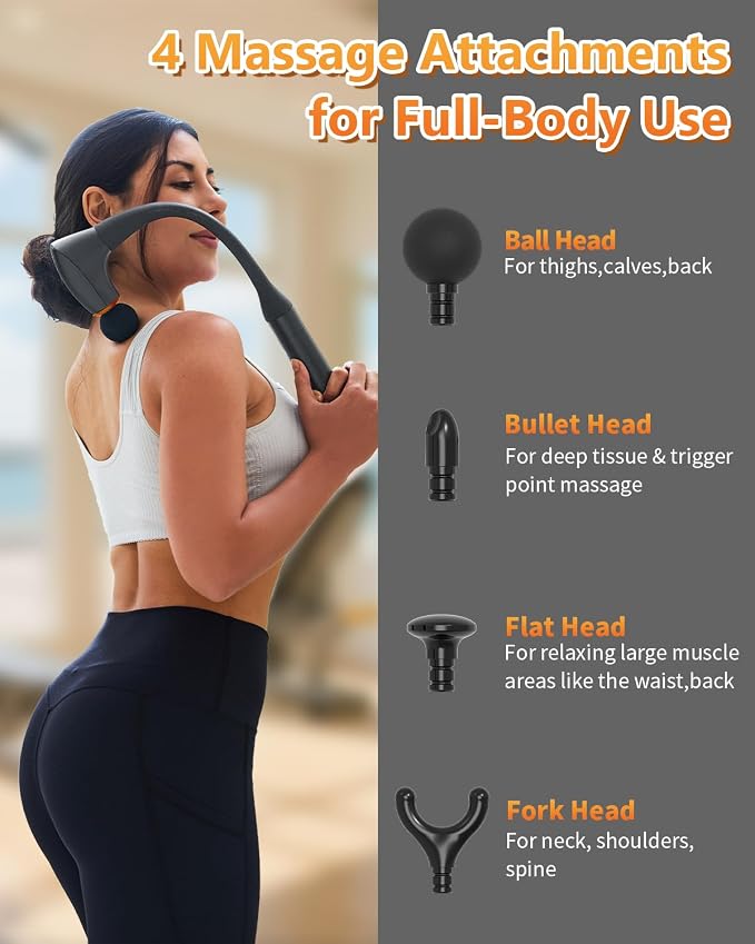 2-in-1 Detachable Massage Gun Deep Tissue with Extension Handle, Ergonomic | Back and Neck Massager For Pain Relief, Handheld Portable Massager For Shoulder Arm Leg, Gifts For Women Men,FSH-HSA-Eligible