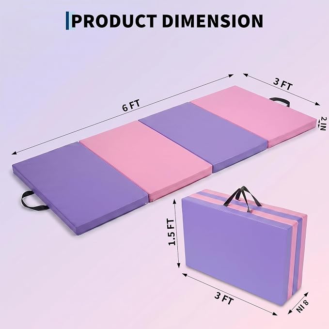 Garvee Gymnastics Mat, 6.2Ft 2-Inch Thick 4-Fold | Exercise Floor Mat for Home Gym, Portable Yoga Mat for Pilates, Aerobics, Martial Arts & Training