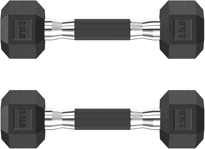 HANDBODE Rubber Encased Hex Dumbbell Pair, 2.5-65 lb | Non-Slip Handle Design for Secure & Comfortable Grip, Hand Weights for Strength Training, Fitness & Home Gym