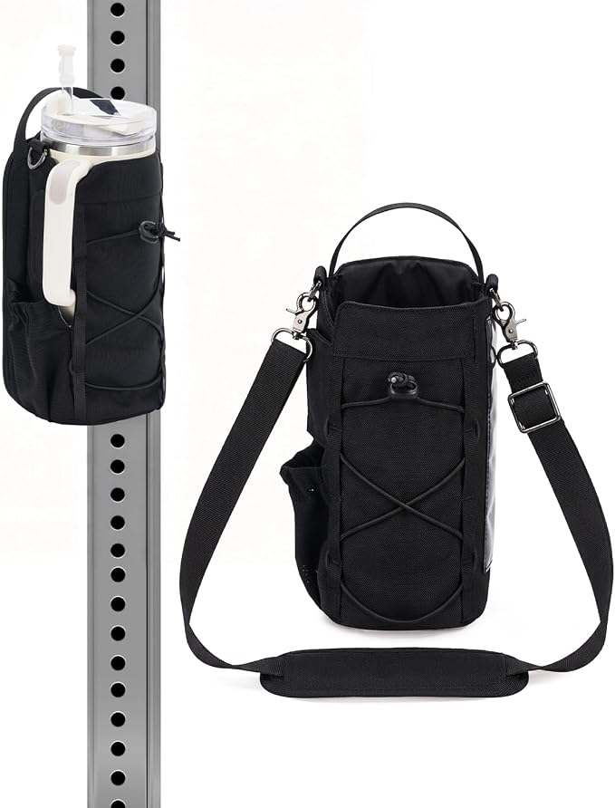 sportsnew 40oz Insulated Crossbody Water Bottle Bag Gym Hiking Phone Pocket | Water-resistant Lining, Padded Strap, Top Handle, Drawstring, Phone Pocket, Elastic Slots, Built-In Key Clip for Gym Walking