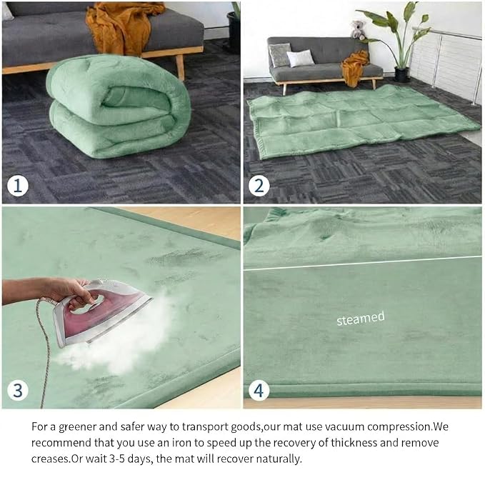 Huloo Sleep Ultra Soft Baby Play Mat for Floor,1.3" Thick Elasti-Foam 47x47 Play Mat for Playpen,Water-Repellent Coral Velvet for Tummy Time, Non-Slip Backing Safe for Toddlers & Infants(Sage Green)