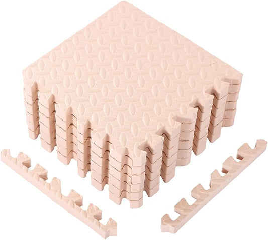 Arrowbash 12x12x1 Inch EVA Thick Interlocking Foam Floor Tiles Puzzle Exercise Mat Foam Mats for Home Gym Pets(Beige,12)