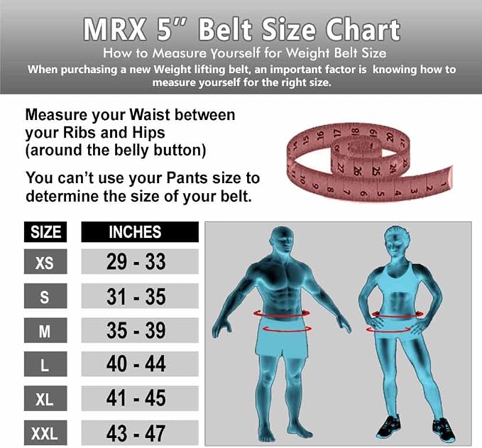 MRX Weight Lifting Belt with Double Back Support Gym Training 5" Wide Belts 11 Colors