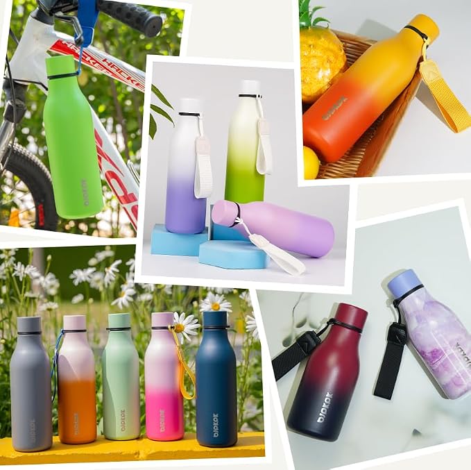 BJPKPK 12oz Insulated Water Bottle, Stainless Steel Bottle with Carry Strap | Keep Cold & Hot Vacuum Insulation, Leak-Proof BPA-Free Design, Slim Bottle Fits Most Cup Holders for Gym, Office & Travel