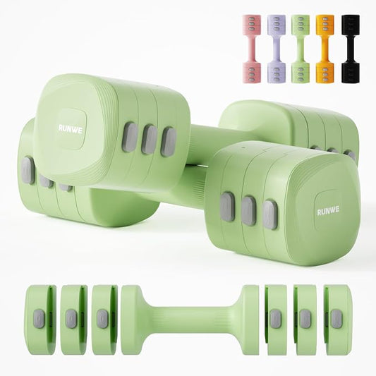 Lightweight Adjustable Dumbbell Kettlebell Set - 4 in 1 Free Weight Set with Kettlebell Grip Converter, Each 2.2 3.3 4.4 5.5lb Quick Change Weight Women Dumbbell Set for Small Spaces Home Gym