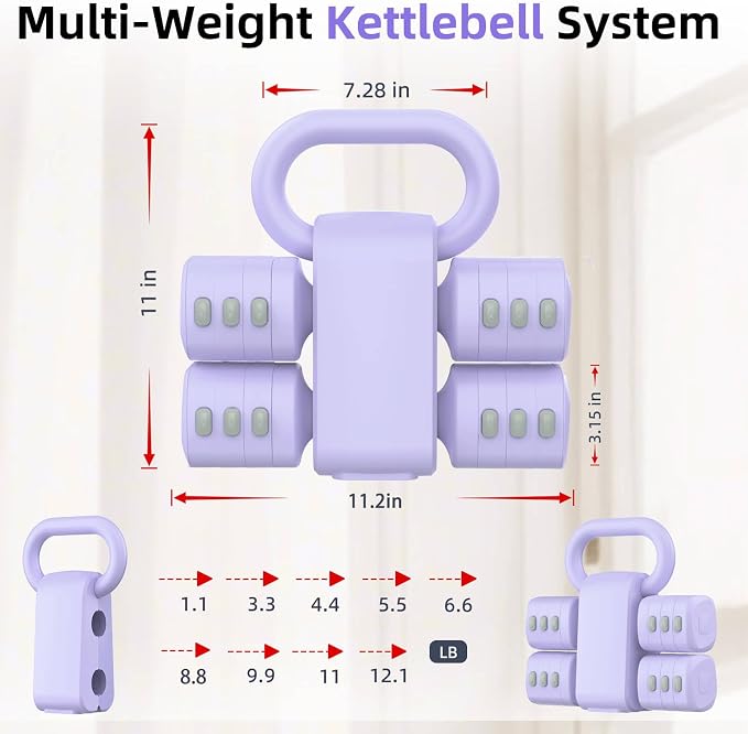 2-in-1 Adjustable Dumbbell Set, 4-Level Weights for Women | Convertible Dumbbell & Kettlebell, Adjustable 2.2-5.5lb Each, Quick-Change Button, Compact for Home Gym, Office & Outdoor
