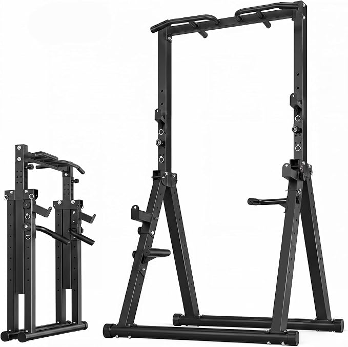 Foldable Power Tower Pull Up Bar Station, Adjustable Height | Portable Free Standing,700lbs Load Max, Adjustable Height fits Man,Woman,Power Tower Pull Up Dip Station, Multi Grips