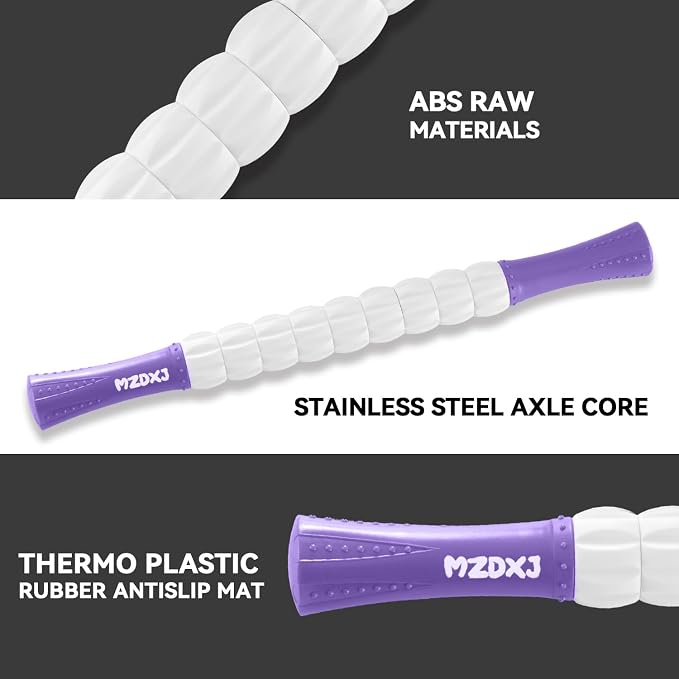 Muscle Roller Massage Roller Stick- Deep Tissue Fascia Blaster for Myofascial Pain Relief, Lymphatic Drainage & Body Sculpting, Handheld Physical Therapy & Recovery Tool (Purple White)