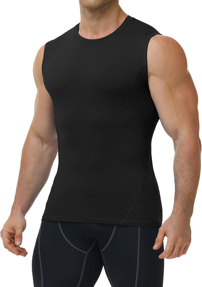 Mens Sleeveless Compression Shirt Athletic Workout Tank Top Quick Dry Muscle Base Layer Undershirt Gym Running
