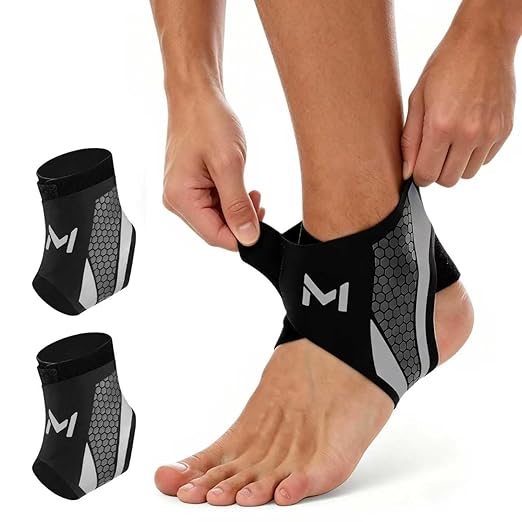 Ankle Brace for Men & Women, Breathable Compression Compression Sleeve for Plantar Fasciitis Relief, Adjustable Ankle Brace for Sprain Recovery & Sports Protection(Grey-2 Pc)