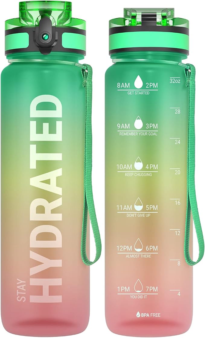Sahara Sailor Water Bottle 32oz, Tritan Sports Bottle with Time Marker | Bpa Free, Leakproof Wide Mouth With Fast Flow Lid And Cleaning Brush, For Gym School Office Travel, 1 Count