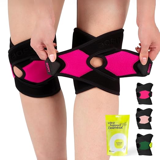 Knee Brace for Women& Men (1 Pair), Knee Braces Wrap Adjustable Compression Sleeve Knee Support with Memory Stabilizers,Knee Support for Knee Pain Relief Meniscus Tear HotPink XL