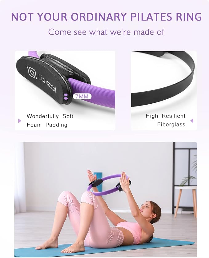 Pilates Ring Set 14" Magic Circle, 9" Mini Ball, Resistance Bands | Foam-Padded Fiberglass Pilates Ring, 400 lb Anti-Burst Ball, Latex Bands, Guide & Bag, Pilates Equipment Kit for Home Workout