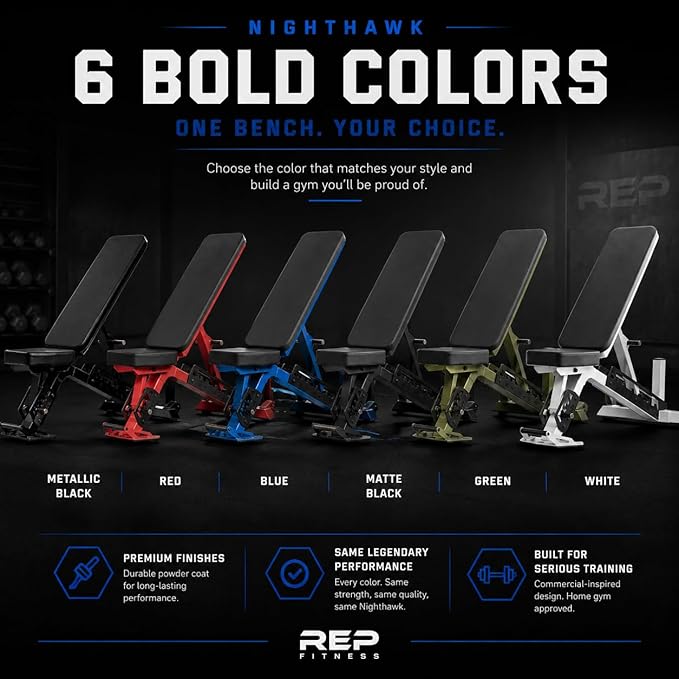 Rep Nighthawk Adjustable Weight Bench | Home Gym Incline Decline Flat Workout Bench | Heavy Duty Fitness and Strength Training Equipment | Foldable Space Saving Design