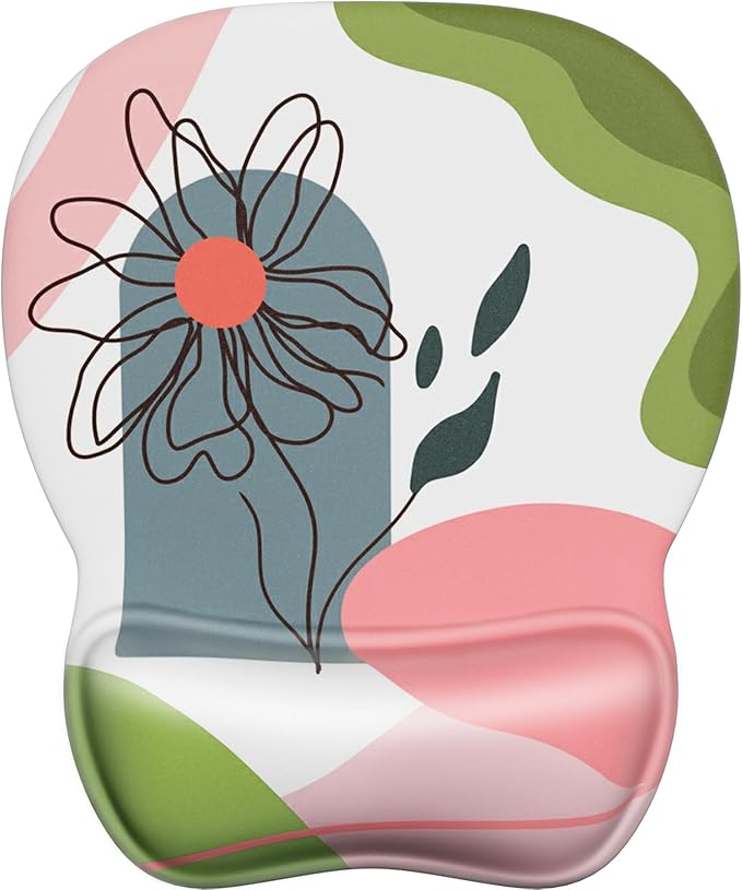 MROCO Ergonomic Mouse Pad with Gel Wrist Rest, 9.4 x 8.1 in, Pastel Petals | Ergonomic Shape Design, Multiple Pattern Options, Gel Wrist Comfort, Smooth Lycra Surface, Non-Slip PU Base