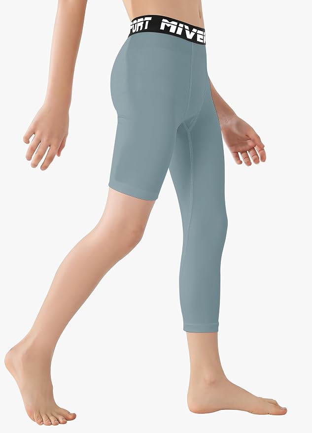 MIVEI One Leg Compression Tights Youth Boys Basketball Leg Sleeve | Kids Compression Pants Girls' Single Leg Tights 3/4 Leggings for Baseball Softball Soccer Running Football, Sports Base Layer