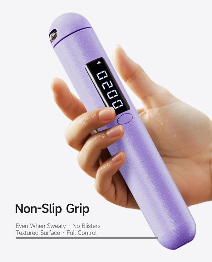 ACHDOFITS Jump Rope with Smart Counter for Adults | Tangle-free Steel Core, 170g. Fits 5'-6'5". 4 Modes: Beginner-HIIT. Rechargeable. For Women & Men. Tracks Calories & Jumps.