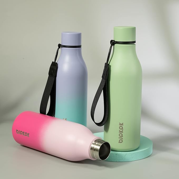 BJPKPK 18oz Insulated Water Bottle, Stainless Steel Bottle with Carry Strap | Keep Cold & Hot Vacuum Insulation, Leak-Proof BPA-Free Design, Slim Bottle Fits Most Cup Holders for Gym, Office & Travel