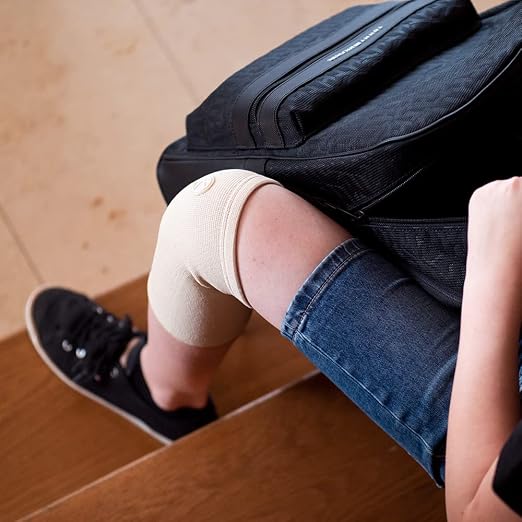 KARM Kids Knee Brace Sleeve - Youth Knee Compression Sleeve for Kids, Child - Support for Pain, Sports, Football, Basketball, Gymnastics, Recovery, Boys & Girls (Beige)