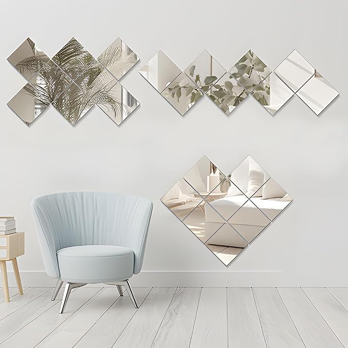 Vlush Home Gym Mirror Tiles 11'' x 11'' x 8PCS Wall Mounted Full Body Mirror for Home Gym, Door, Bedroom & Bathroom