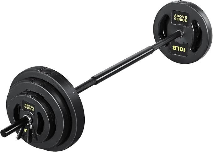 AboveGenius 45 lb Barbell Weight Set, Adjustable Workout Bar | Barbell Weight Set for Home Gym Strength Training, Full Body Workout, Muscle Building, Home Fitness Weight Lifting Equipment