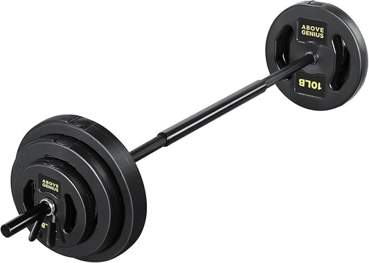 AboveGenius 45 lb Barbell Weight Set, Adjustable Workout Bar | Barbell Weight Set for Home Gym Strength Training, Full Body Workout, Muscle Building, Home Fitness Weight Lifting Equipment