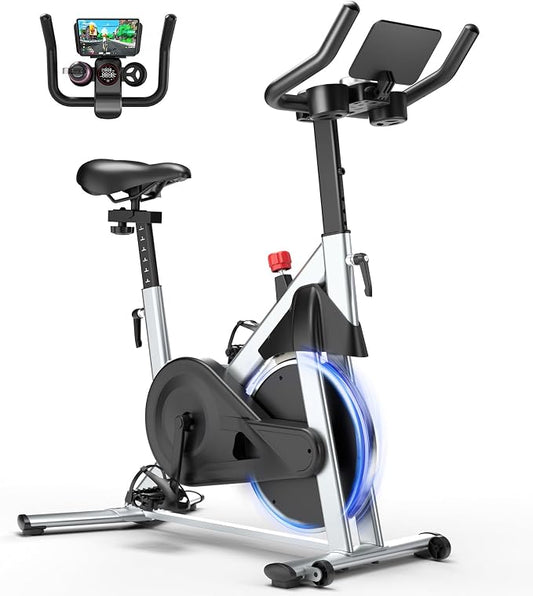Indoor Cycling Bike - 32-Level Magnetic Resistance Stationary Exercise Bike with Adjustable Seat & Handlebars, Silent Belt Drive for Home Cardio (Fits Users 5'1" to 5'11", 300lbs Capacity)