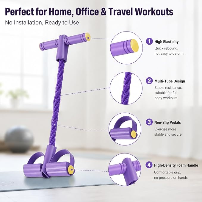 Pedal Resistance Bands with Handles for Women, Multifunction Foot Pedal Resistance Band,6-Tube Resistance Bands with Handles, Training Abdomen, Waist, Arms & Legs Durable Pedal Exerciser