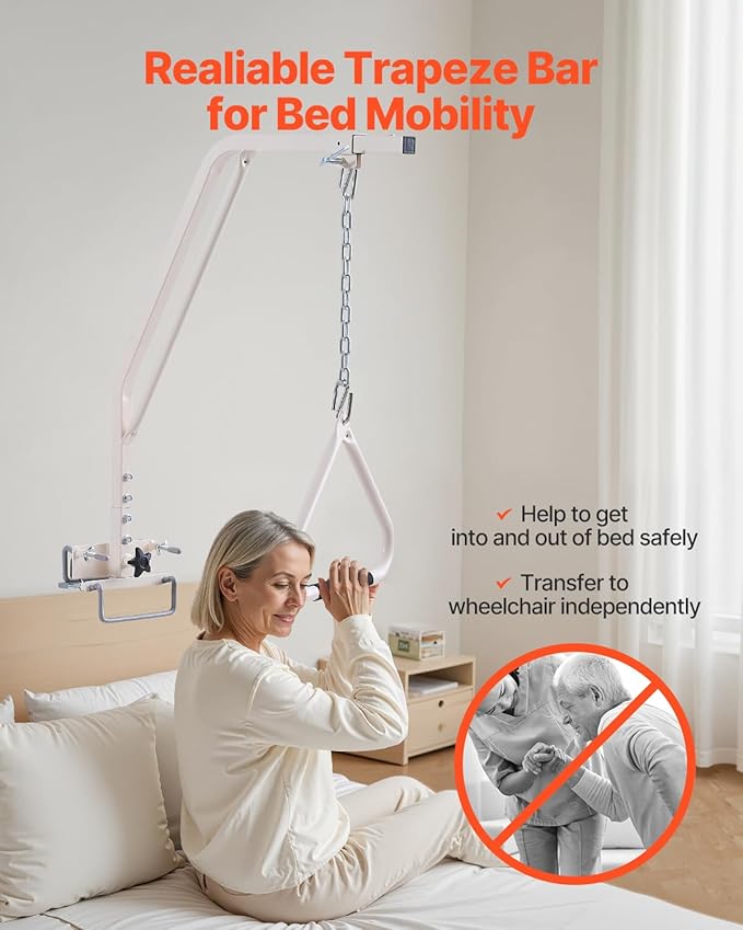 VEVOR Trapeze Bar for Bed Mobility, Medical Bed Trapeze with Clamps & Metal Chain, 250LBS Weight Capacity Beds Pull Up Assist for Elderly & Disabled, Ideal for Home Care, Hospitals, Nursing Homes