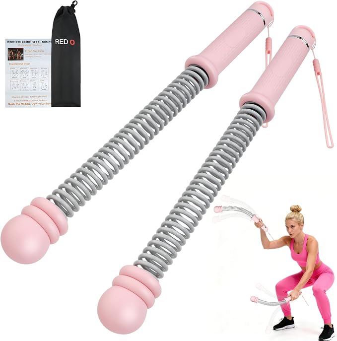 Red O Adjustable Weighted Ropeless Battle Ropes for Home Gym | Portable Cordless Steel Spring Rope with Workout Poster, HIIT & Arm Training Equipment for Men and Women