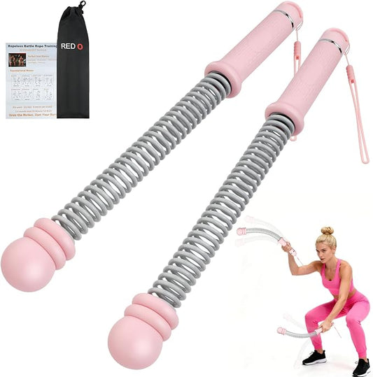 Red O Adjustable Weighted Ropeless Battle Ropes for Home Gym | Portable Cordless Steel Spring Rope with Workout Poster, HIIT & Arm Training Equipment for Men and Women