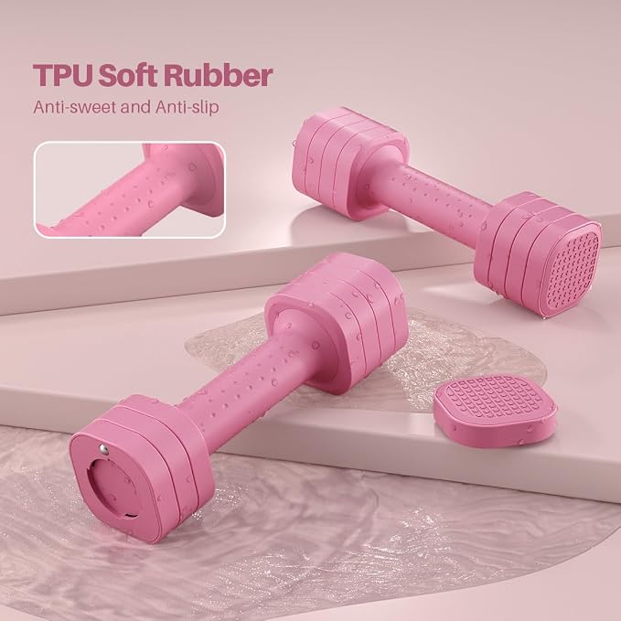 Zempox Hand Weights for Women at Home 2-5 lb Light Adjustable Dumbbells Set | Adjustable 2-5 lb(A Pair 4lb 6lb 8lb 10lb), 4-in-1 Design, TPU Soft Grip, Quick Weight Change, Compact for Home, Gym, Office