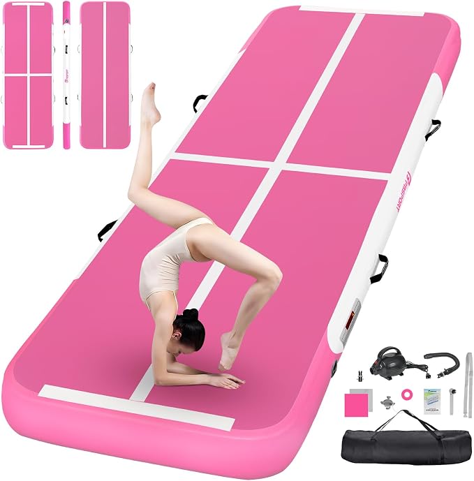 FBSPORT Inflatable Air Gymnastics Mat Training Mats 4/8 inches Thickness Gymnastics Tracks for Home Use/Training/Cheerleading/Yoga/Water with Pump