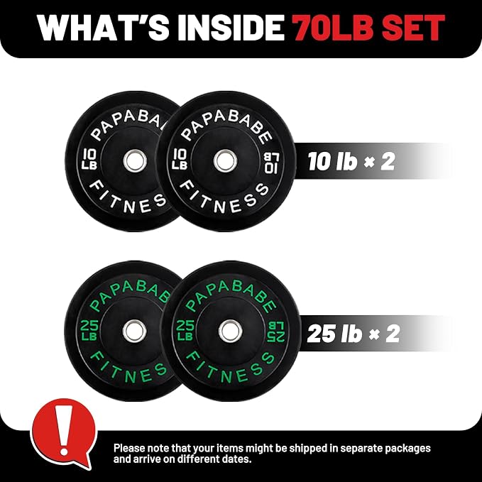 2" Bumper Plates Set Olympic Weight Plates for Barbell Strength Training | Papababe 2Inch Weights Plates Set, Floor Protective Plates, 20-600lbs Rubber Bumper Plates for Weightlifting, Bench Press