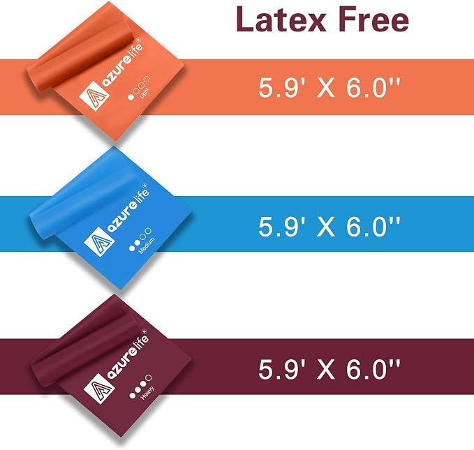 A AZURELIFE Resistance Bands,Professional Long Non-Latex Elastic Stretch Bands,Exercise Bands for Physical Therapy, Yoga, Pilates, Rehab, at-Home or The Gym Workouts, Strength Training