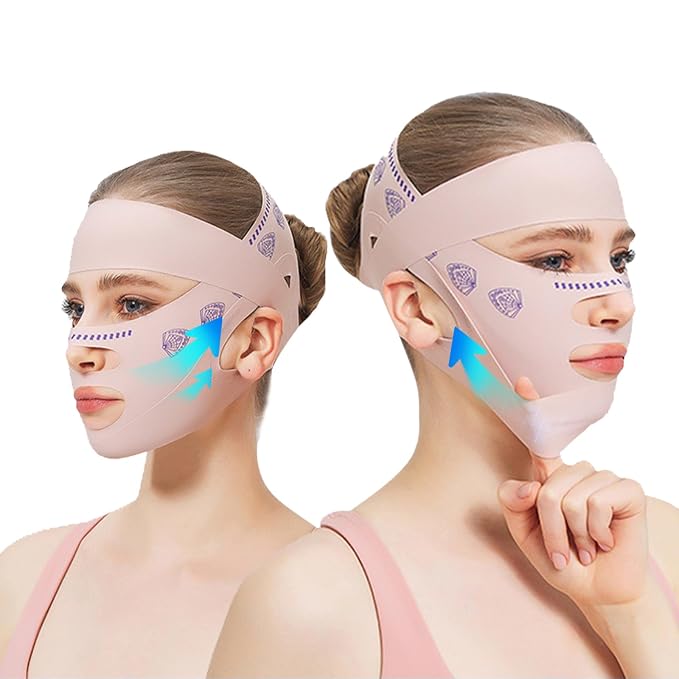 Upgrade V Line Face Lifting Mask, Chin Strap for Sleeping, V Line Lifting Mask Face Slimming Strap, Double Chin Reducer Eliminator for Women, Jaw Exerciser, Firming Prevent Sagging (21-27in, Pink)