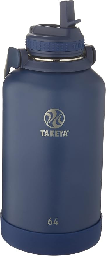 Takeya 64 oz Actives Stainless Steel Water Bottle with Straw Lid – Leakproof, Double-Wall Insulated, Keeps Drinks Cold 24 hrs/Hot 12 hrs, BPA-Free, Powder-Coated, Gym & Travel, Midnight Blue