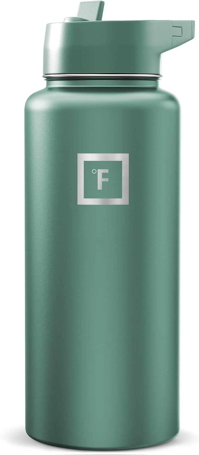 IRON °FLASK 32 oz Wide Mouth Water Bottle with Straw | Insulated Stainless Steel Sports Water Bottle with Leakproof Straw Lid - BPA Free, Cold 24 Hrs, Sweat Free (Sage)
