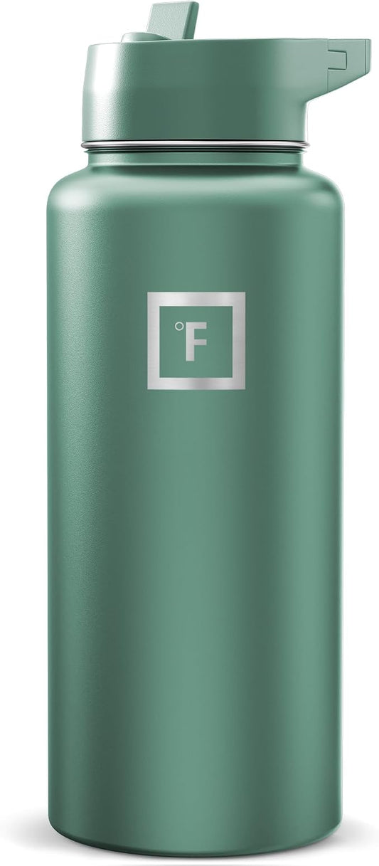 IRON °FLASK 32 oz Wide Mouth Water Bottle with Straw | Insulated Stainless Steel Sports Water Bottle with Leakproof Straw Lid - BPA Free, Cold 24 Hrs, Sweat Free (Sage)