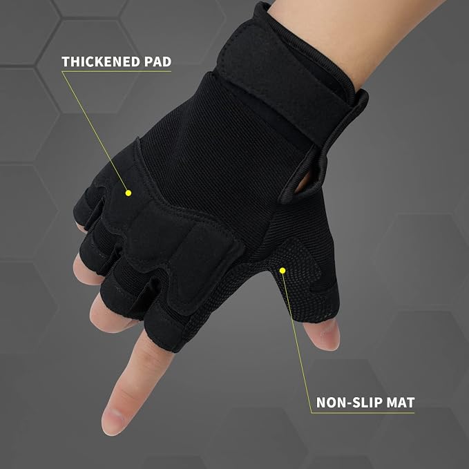 FIORETTO Fingerless Gloves for Men, Breathable Grip Palm Gloves for Motorcycle Riding, Driving, Cycling, Exercise, Workout, Climbing, Hiking and Outdoor Activities M210603