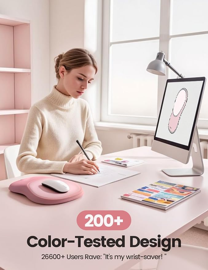 meatanty Mouse Pad with Wrist Rest, Ergonomic Mouse Wrist Support, Desk Mouse Mat Computer Accessories, Comfortable Palm Hand Pain Relief, Cute Non-Slip Laptop Cushion, Office Home Gaming Women-Pink
