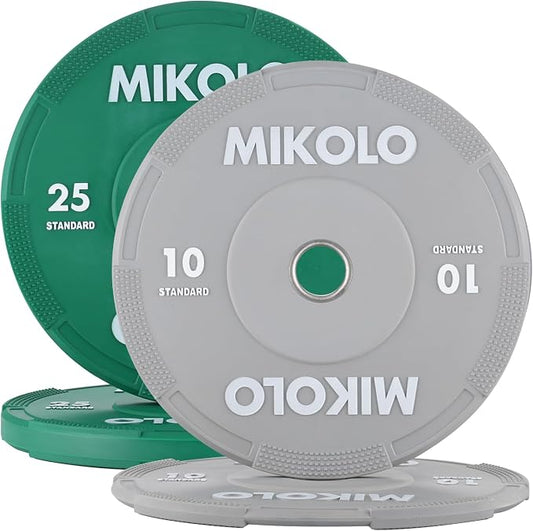 Mikolo Olympic Bumper Plates Set, 100% High-Density Low-Bounce Rubber Weight Plates with Steel Inserts, IWF Color-Coded Quiet Barbell Plates for Deadlifts, Squats & Home Gym Strength Training (Weights: 45 * 2-230LB)