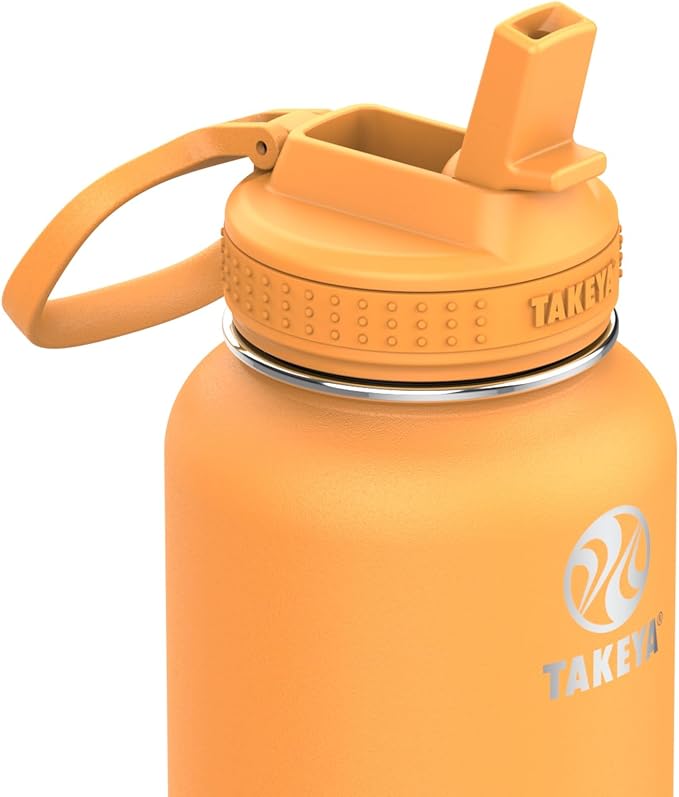 Takeya 40 oz Actives Stainless Steel Water Bottle with Straw Lid – Leakproof, Double-Wall Insulated, Keeps Drinks Cold 24 hrs/Hot 12 hrs, BPA-Free, Powder-Coated, Gym & Travel, Honeycomb