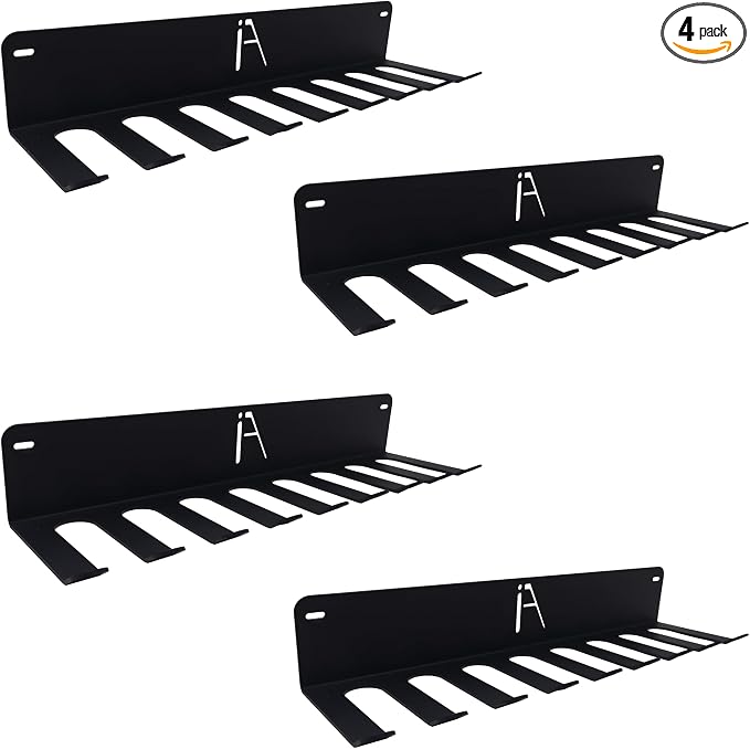 IRON AMERICAN USA Omega Gym Storage Rack 9 OR 11 Hook Heavy-Duty Gym Wall Organizer Gym Caddy Hanger, Gym Accessory Storage - Resistance Bands, Jump Ropes (OMEGA GYM RACK (4-PACK)), BLACK