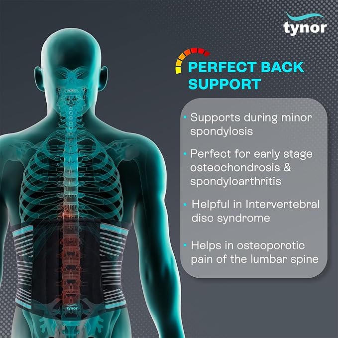 TYNOR Back Support Belt Adjustable Back Brace for Lower Back Pain, Breathable Lumbar Support Belt for Men & Women, Lower Back Brace for Herniated Disc, Sciatica & Heavy Lifting (Medium, Classic Black)